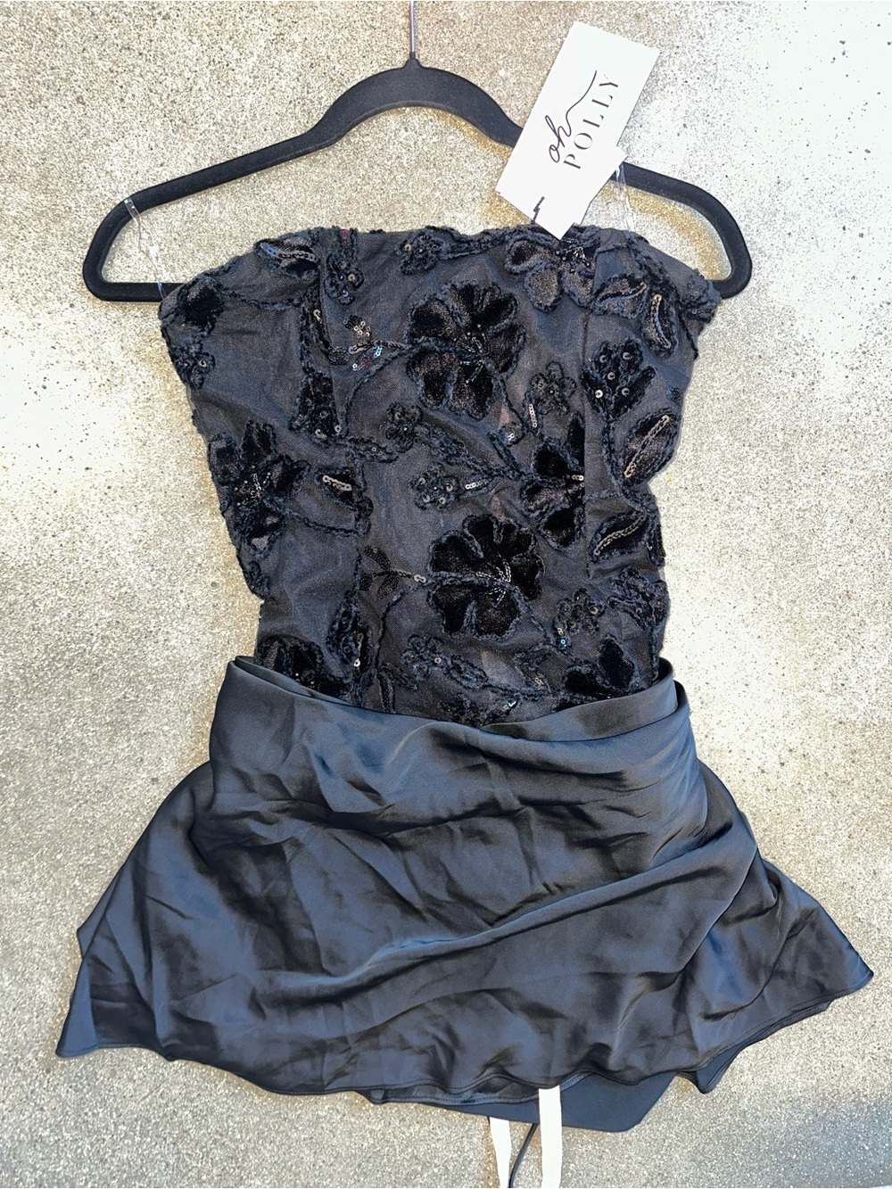 Oh Polly Black Strapless Sequin Floral Cocktail Dress